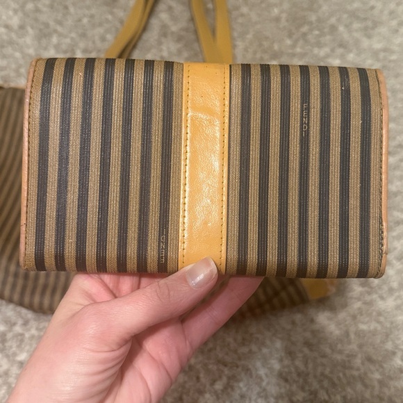 Authentic FENDI Vintage Pequin Stripe Brown and Tan Women's Tote and Wallet Set - Picture 4 of 17